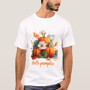 Hello Pumpkin Autumn Floral Design T-Shirt