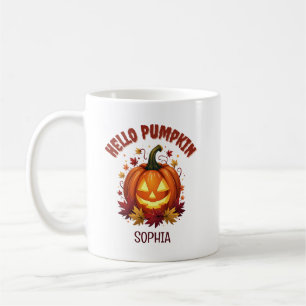 Hello Pumpkin Autumn Leaves Personalised Coffee Mug