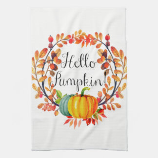 "Hello Pumpkin!" Autumn Wreath Kitchen Towel