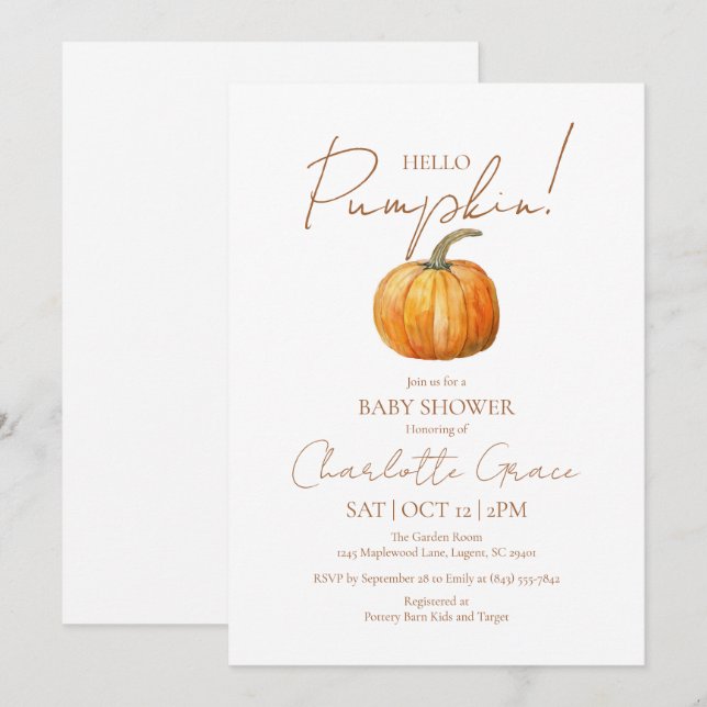 Hello Pumpkin Baby Shower Invitation (Front/Back)