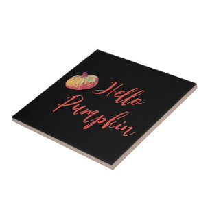 Hello Pumpkin Black Orange Fall Ceramic Tile