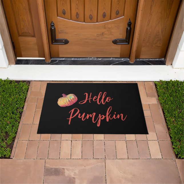  Hello Pumpkin Black Orange Fall Doormat (Outdoor)