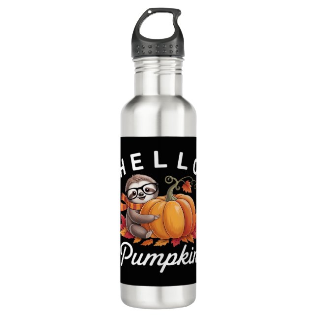Hello Pumpkin - Cute Fall Sloth Autumn Leaves Foli 710 Ml Water Bottle (Front)