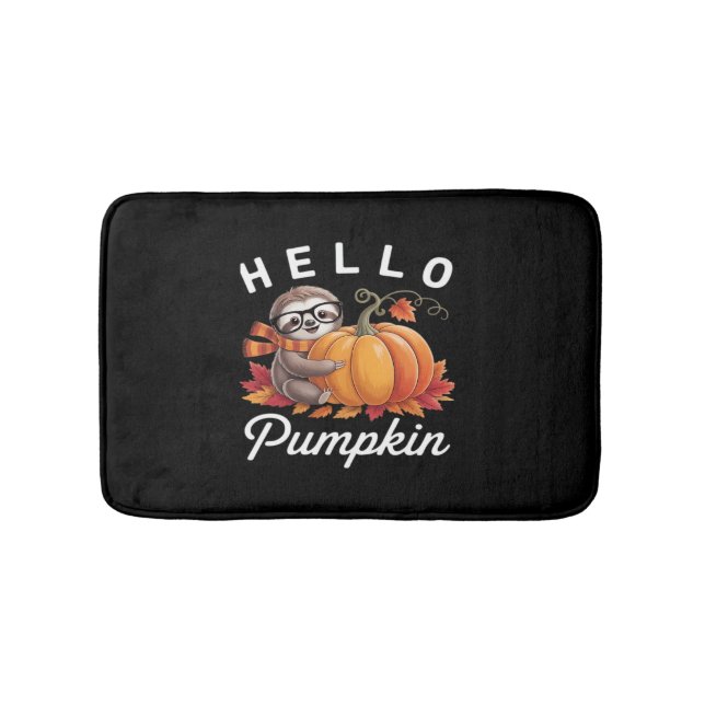 Hello Pumpkin - Cute Fall Sloth Autumn Leaves Foli Bath Mat (Front)