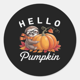 Hello Pumpkin - Cute Fall Sloth Autumn Leaves Foli Classic Round Sticker