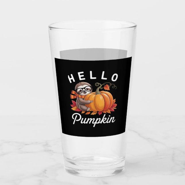 Hello Pumpkin - Cute Fall Sloth Autumn Leaves Foli Glass (Front)