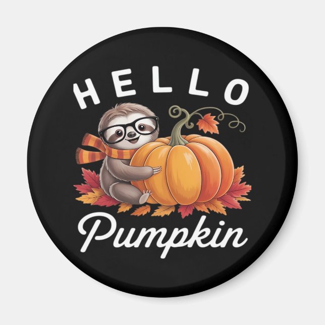 Hello Pumpkin - Cute Fall Sloth Autumn Leaves Foli Magnet (Front)
