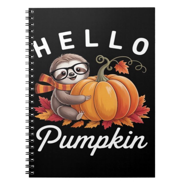 Hello Pumpkin - Cute Fall Sloth Autumn Leaves Foli Notebook (Front)