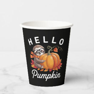 Hello Pumpkin - Cute Fall Sloth Autumn Leaves Foli Paper Cups