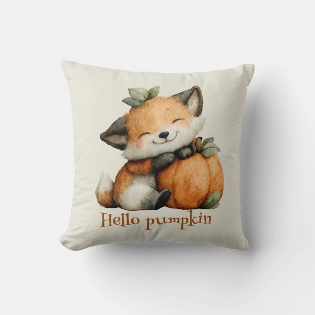 Hello Pumpkin Cute Fox Halloween Design Cushion (Front)
