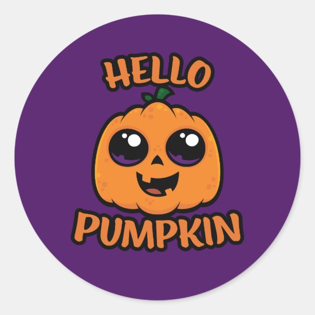 Hello Pumpkin Cute Halloween Jack-O-Lantern Classic Round Sticker (Front)