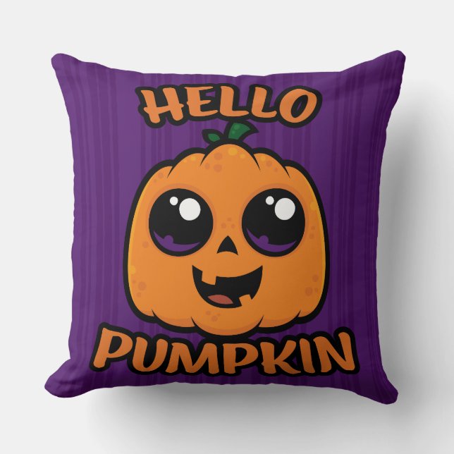 Hello Pumpkin Cute Halloween Jack-O-Lantern Cushion (Front)