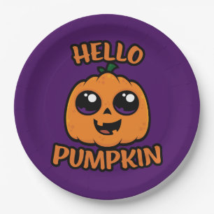 Hello Pumpkin Cute Halloween Jack-O-Lantern Paper Plate