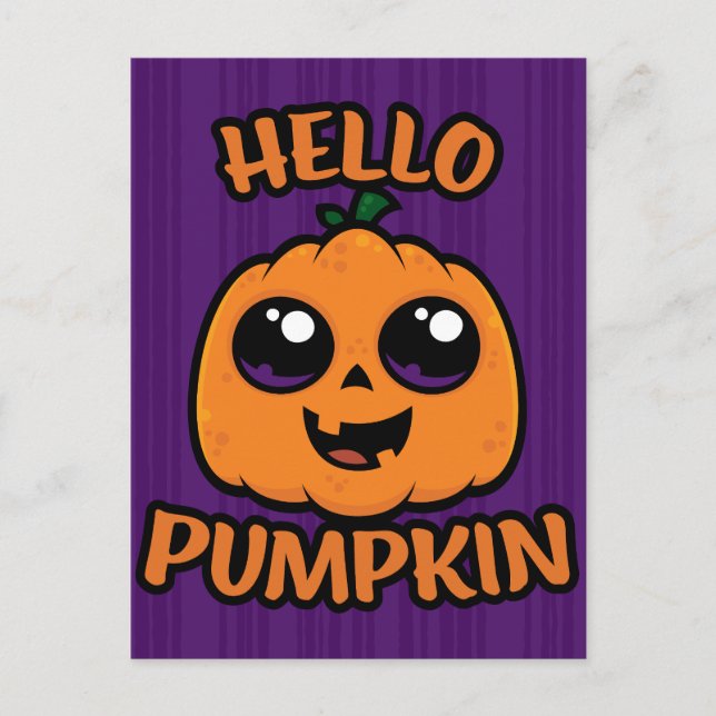 Hello Pumpkin Cute Halloween Jack-O-Lantern Postcard (Front)