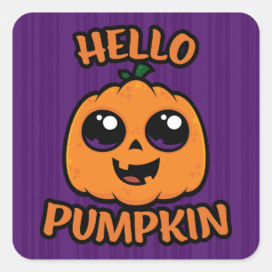 Hello Pumpkin Cute Halloween Jack-O-Lantern Square Sticker