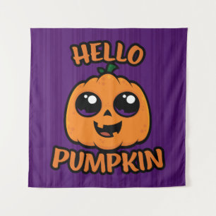 Hello Pumpkin Cute Halloween Jack-O-Lantern Tapestry