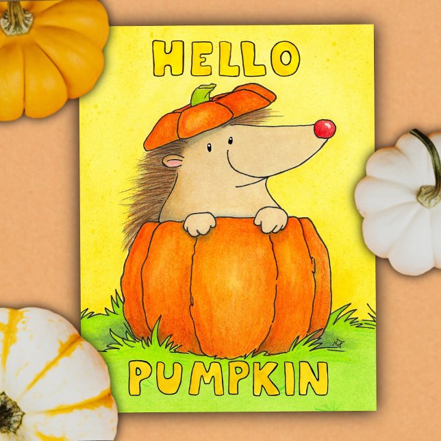 Hello Pumpkin - Cute hedgehog fall  Postcard (Creator Uploaded)