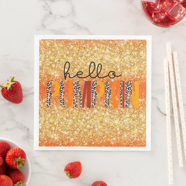 Hello Pumpkin Fall Autumn Customise Colour Napkin (Insitu)