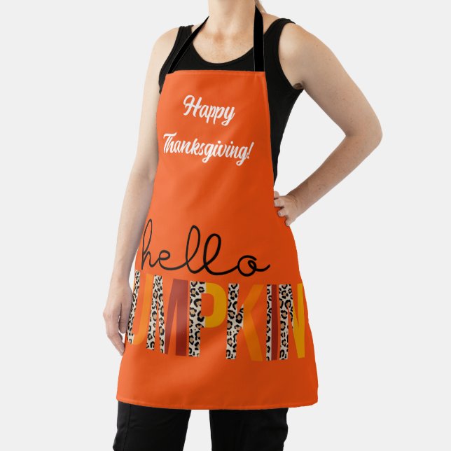 Hello Pumpkin Fall Autumn Customise Text and Colou Apron (Insitu)