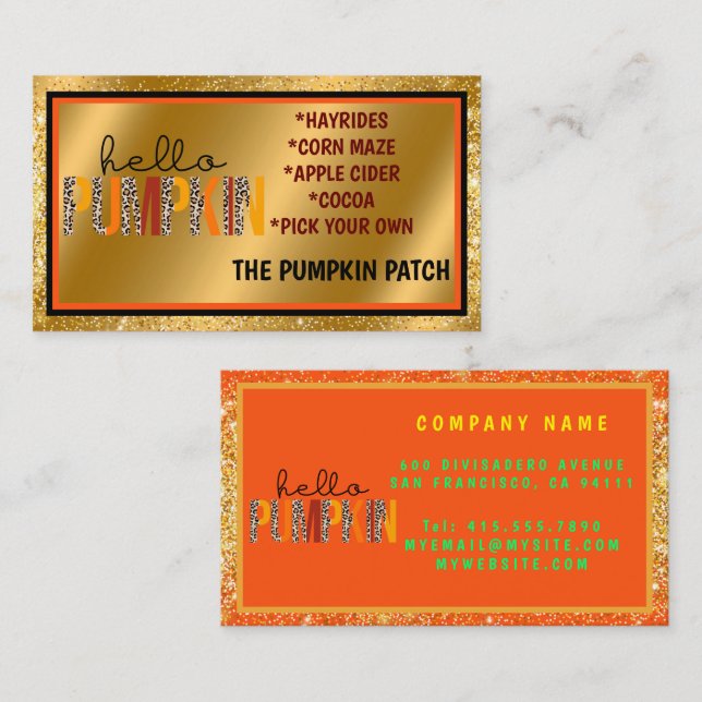 Hello Pumpkin Fall Autumn Customise Text and Colou Business Card (Front/Back)