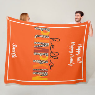 Hello Pumpkin Fall Autumn Customise Text and Colou Fleece Blanket