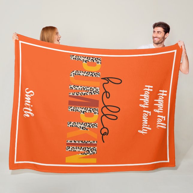 Hello Pumpkin Fall Autumn Customise Text and Colou Fleece Blanket (In Situ)