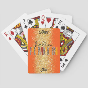 Hello Pumpkin Fall Autumn Customise Text and Colou Playing Cards