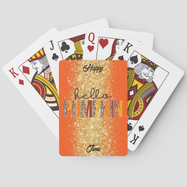 Hello Pumpkin Fall Autumn Customise Text and Colou Playing Cards (Back)