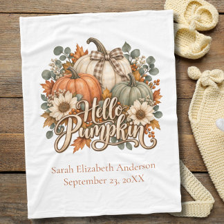 Hello Pumpkin Fall Autumn Floral Personalised Baby Fleece Blanket