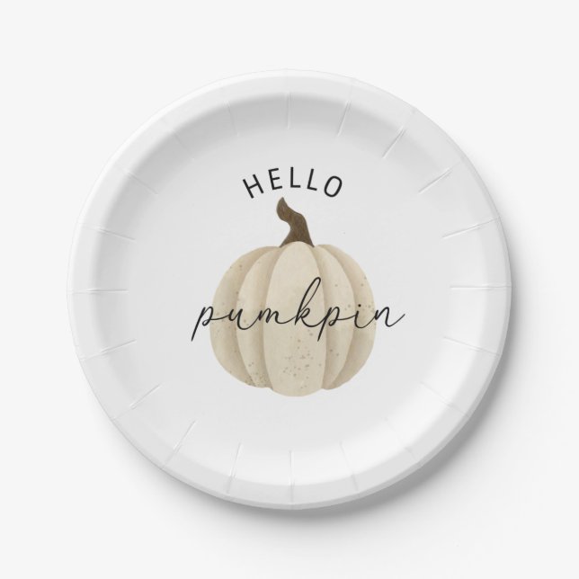 Hello Pumpkin - Fall, autumn  Paper Plate (Front)