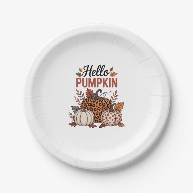 Hello Pumpkin Fall Autumn Paper Plate (Front)