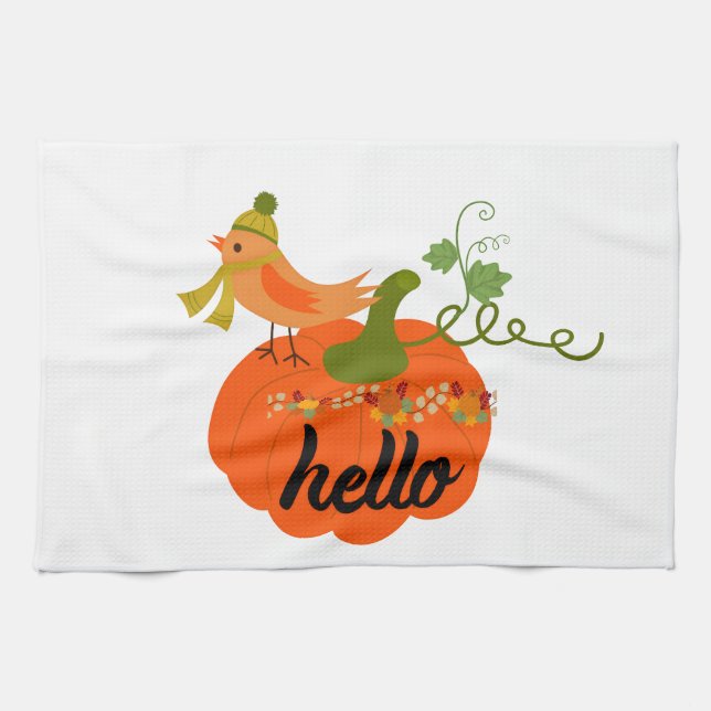 “Hello Pumpkin Fall Kitchen Towel – Autumn Farmhou (Horizontal)