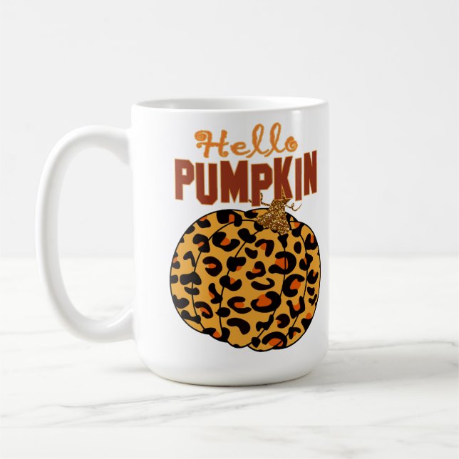 Hello Pumpkin - Fall Leopard Print Coffee Mug (Left)