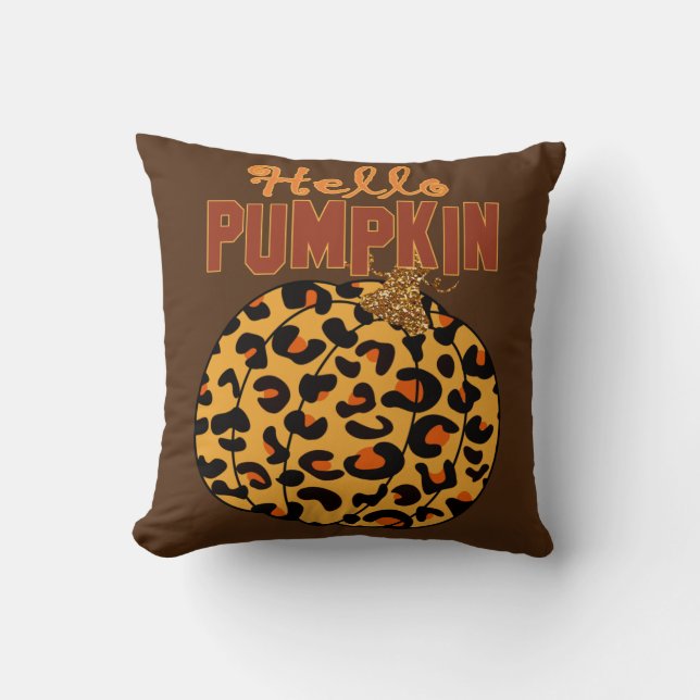 Hello Pumpkin - Fall Leopard Print Cushion (Front)