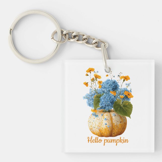 Hello Pumpkin Floral Halloween Arrangement Key Ring (Front)