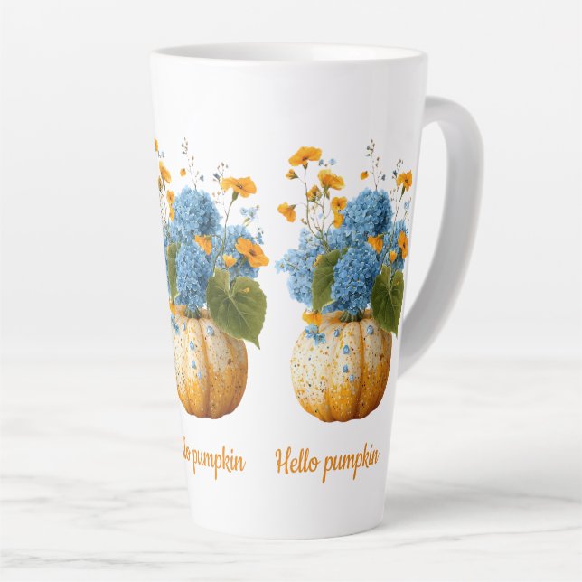 Hello Pumpkin Floral Halloween Arrangement Latte Mug (Right Angle)