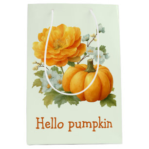 Hello Pumpkin Floral Halloween Design Medium Gift Bag