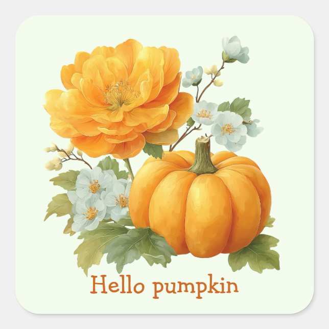Hello Pumpkin Floral Halloween Design Square Sticker (Front)