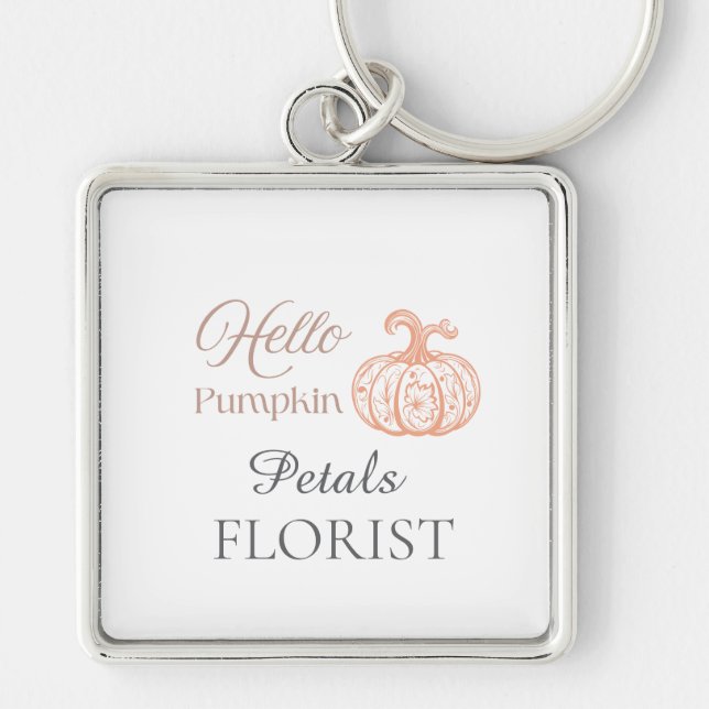 Hello Pumpkin Halloween Florist Business Branding Key Ring (Front)