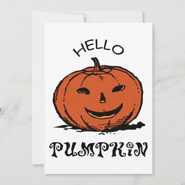 Hello pumpkin jack-o-lantern illustration, Black Invitation (Front)