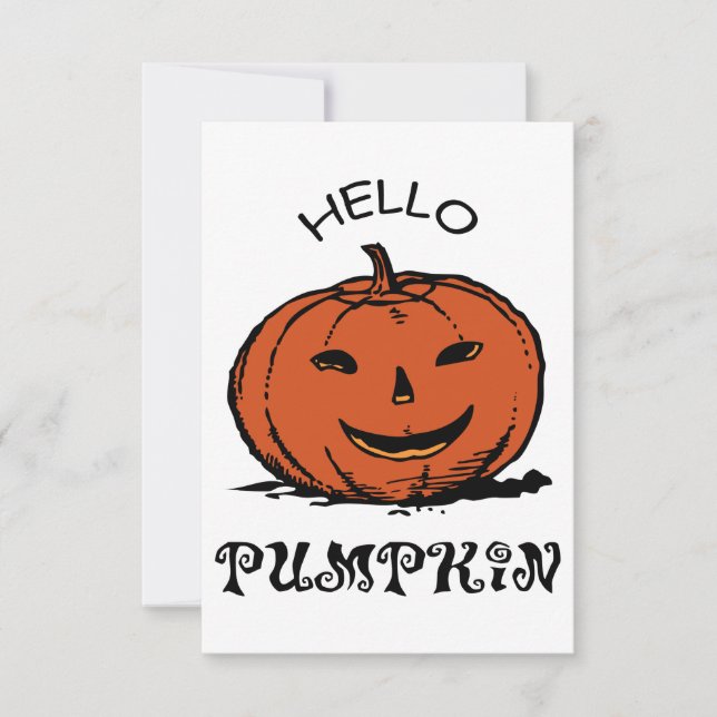 Hello pumpkin jack-o-lantern illustration, Black RSVP Card (Front)