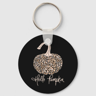 Hello Pumpkin Leopard Print Fall Pumpkin Trendy Te Key Ring
