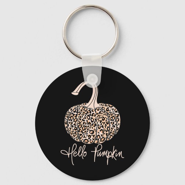 Hello Pumpkin Leopard Print Fall Pumpkin Trendy Te Key Ring (Front)