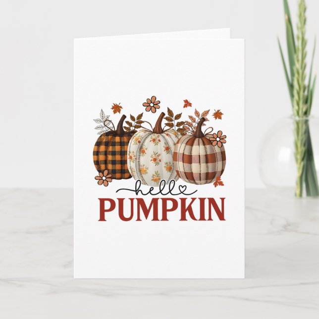 Hello Pumpkin Leopard Print For Fall Thanksgiving  Card (Front)