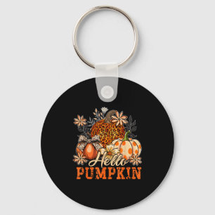 Hello Pumpkin Leopard Print For Fall Thanksgiving  Key Ring