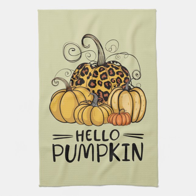 Hello Pumpkin Lover Fall Season Autumn Thanksgivin Tea Towel (Vertical)