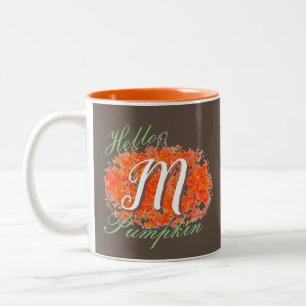 Hello Pumpkin Monogramed Pumpkin Two-Tone Coffee Mug