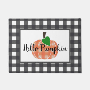 Hello Pumpkin Orange Gingham Plaid Pumpkin Doormat