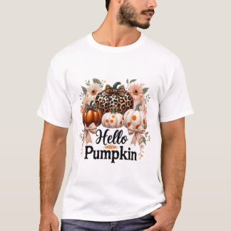 Hello Pumpkin Png, Boho Floral Fall Leopard Pumpki T-Shirt