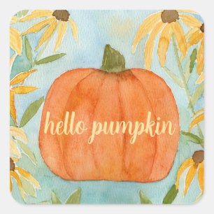 Hello Pumpkin Stickers Autumn Watercolor 